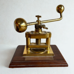 Steampunk “Schaefer Press” Mechanical Nutcracker – Solid Brass on Walnut Base