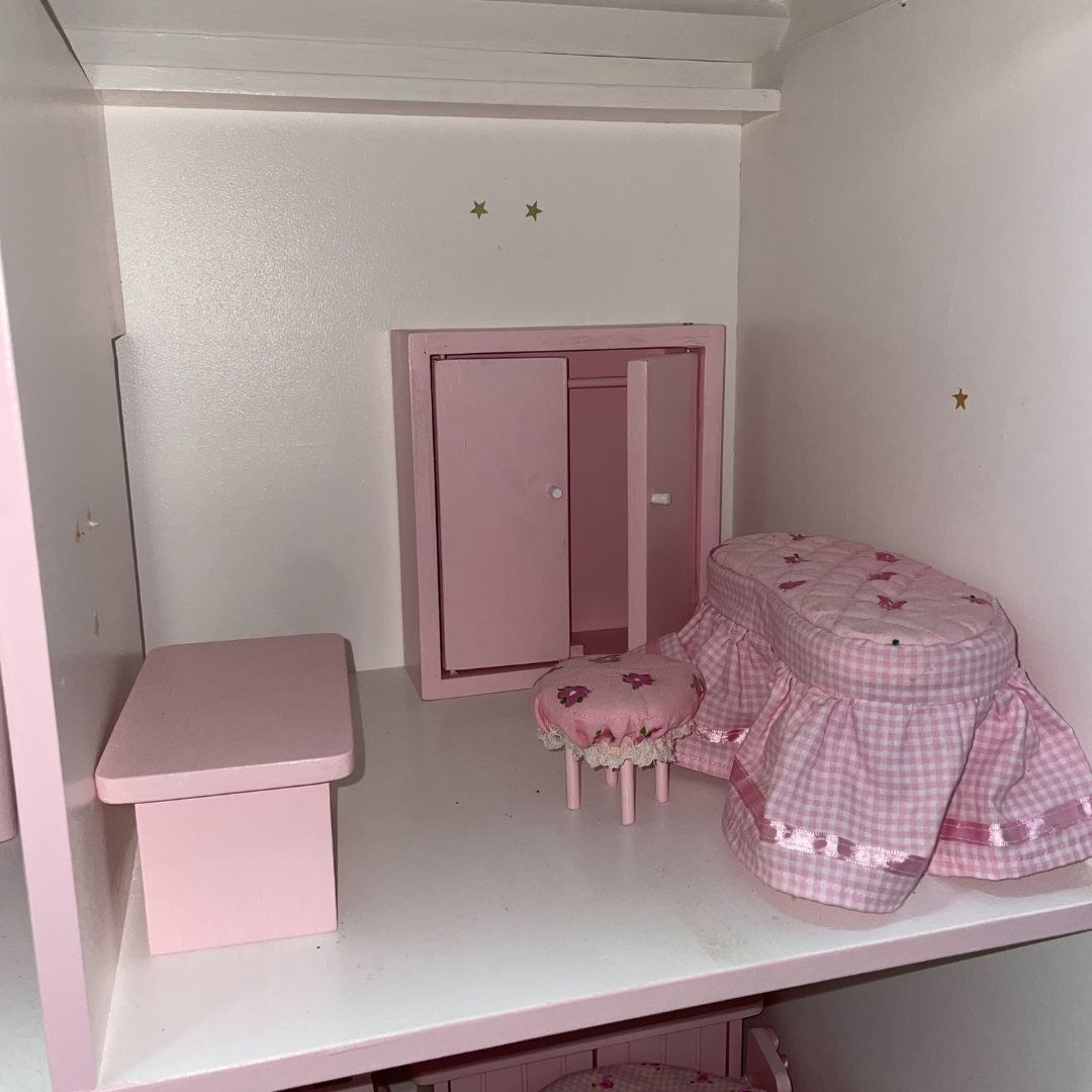 Handmade Wooden Dollhouse with Pink Furniture (88 cm W × 99 cm H) - Image 6